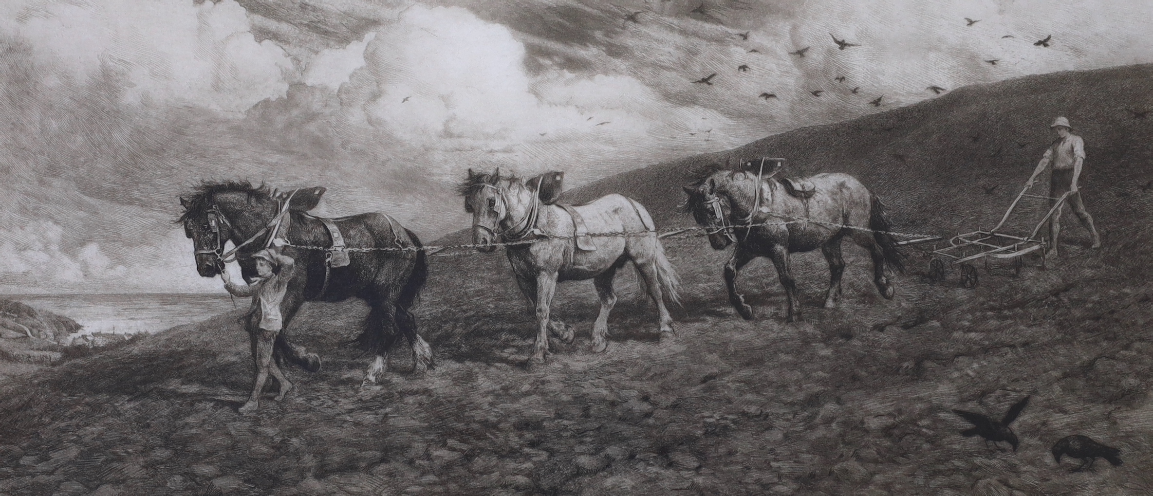 Herbert Dicksee (1862-1942), etching, Against Wind and Open Sky, signed in pencil, publ. 1900, 28 x 58cm